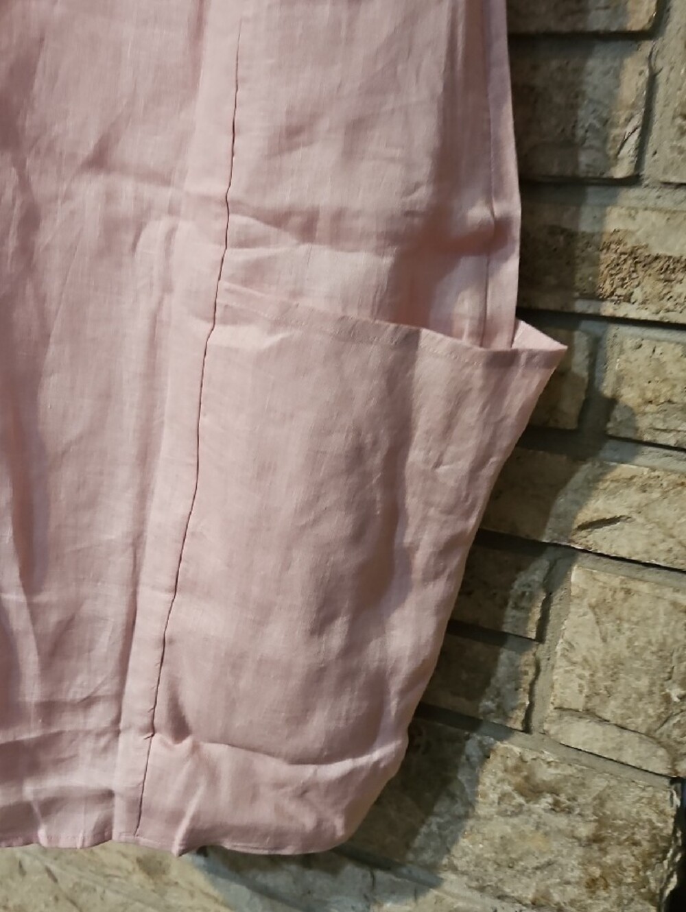 Relaxed Pink Scoop-Neck Linen Pocket Dress - Picture 6 of 7